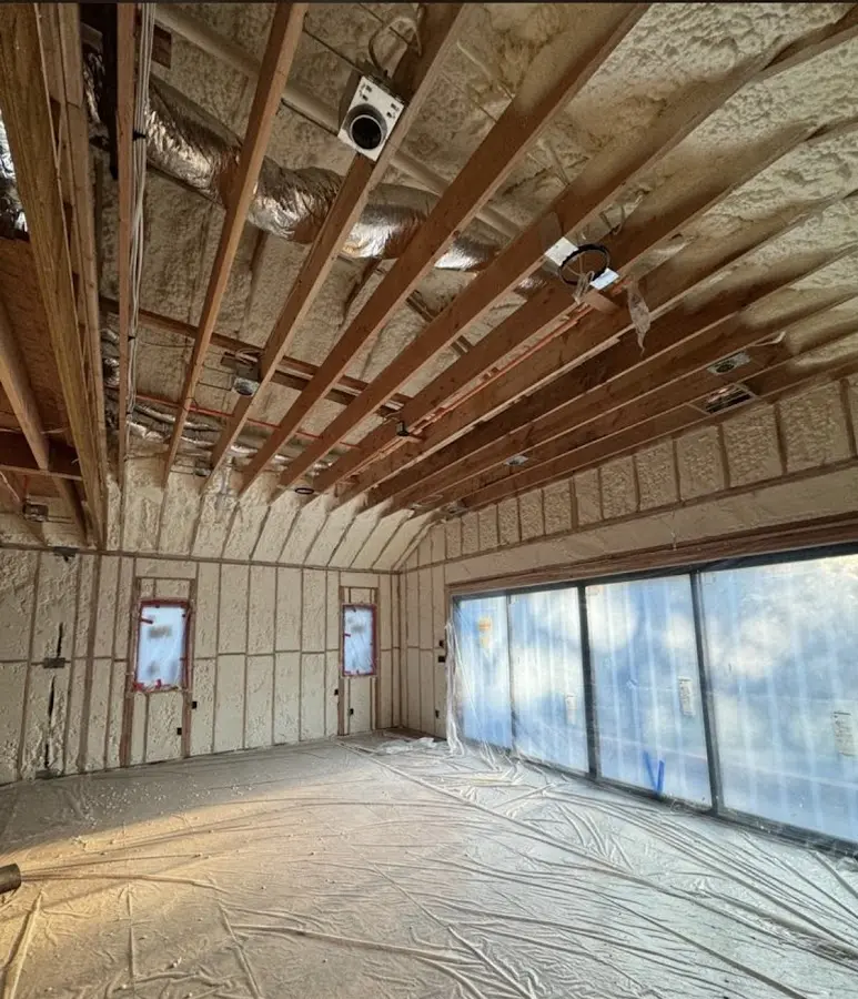 Interior walls and ceiling insulated with spray foam during new construction in Chesterfield